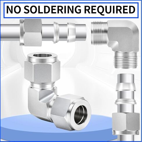 ChillWaves 304 Stainless Steel Compression Tube Fitting, 3/8" OD x 3/8" NPT Male 90 Degree Elbow Compression Union Connector(2-PACK) in Saudi Arabia