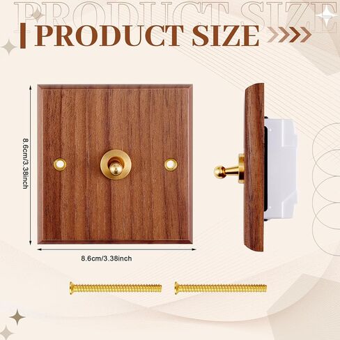 مقبس مفتاح الإضاءة على الطراز الصناعي الأمريكي القديم، 3.38 بوصة من خشب الجوز الصلب مفتاح هزاز للضوء 1/2 طريقة رافعة نحاسية داخلية من النحاس على شكل لوحة عتيقة للمنزل لديكور المنزل (عصابتان) in Kuwait