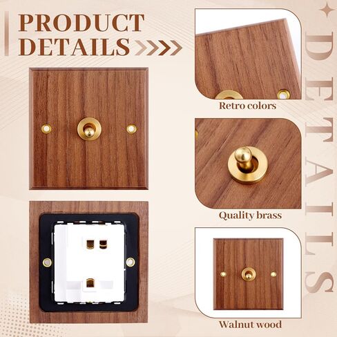 مقبس مفتاح الإضاءة على الطراز الصناعي الأمريكي القديم، 3.38 بوصة من خشب الجوز الصلب مفتاح هزاز للضوء 1/2 طريقة رافعة نحاسية داخلية من النحاس على شكل لوحة عتيقة للمنزل لديكور المنزل (عصابتان) in Kuwait