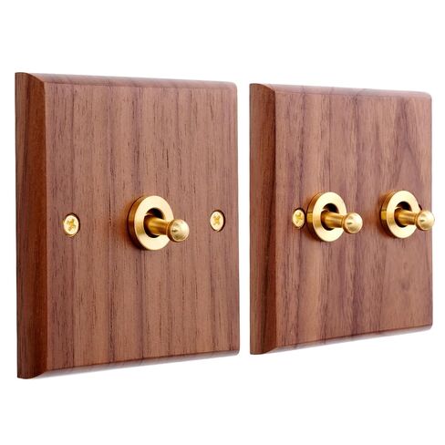 مقبس مفتاح الإضاءة على الطراز الصناعي الأمريكي القديم، 3.38 بوصة من خشب الجوز الصلب مفتاح هزاز للضوء 1/2 طريقة رافعة نحاسية داخلية من النحاس على شكل لوحة عتيقة للمنزل لديكور المنزل (عصابتان) in Kuwait