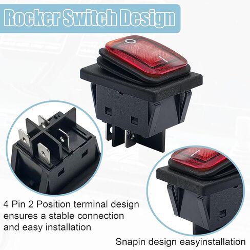 30A 250V 4 Pin 2 Position ON/Off Rocker Switch,with Snap in end Clips, Fits Electric Welding Machine,Popcorn Maker, Treadmill,Vacuum Cleaner etc. in Kuwait