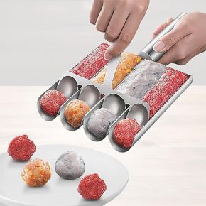 4-in-1 Meatball Maker Tool, 304 Stainless Steel Meatball Scoop & Mold, Makes 4 Uniform Meatballs at Once, Nonstick Release, Dishwasher Safe, for Pasta, Soup, Meal Prep & Party Appetizers in Kuwait
