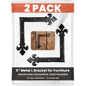 4 Pack 16.25" Metal T Bracket for Furniture - Black - Handmade Decorative Steel Brackets - Rustic Metal Corner Brackets for Front Doors, Gates, Garages, Tables & Cabinets - The Durango Series in Saudi Arabia