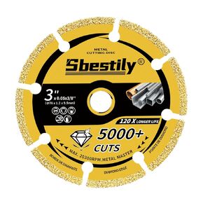 Sbestily 3 Inch Diamond Cutting Wheel for Metal, 3/8" Arbor Cut Off Wheels with 5000+ Cuts on Rebar, Steel, Iron and INOX, Angle Grinder Attachment Cutting Blades (1PCS) in Kuwait