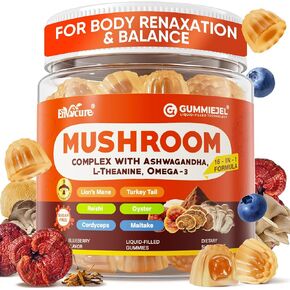 علكات الفطر، علكات الدماغ 16 في 1 مع عرف الأسد، الريشي، كورديسيبس، تشاجا، مايتاكي، B12، DHA، أشواغاندا، إل-ثيانين والمزيد، مكمل الفطر للبالغين - الذاكرة والتركيز ودعم الطاقة 60 قطعة in Kuwait