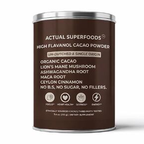 High Flavanol Cacao Powder Blend - Flavanols & Flavanoids - Organic Coffee Alternative with Lions Mane, Ashwagandha, Maca & Ceylon Cinnamon - 7.4 ounces - Morning Focus & Energy Ritual in Saudi Arabia
