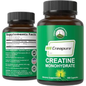 Creapure Creatine Monohydrate 180 Capsules - Ultra High Purity German Made Creatine with Nothing Added at All - Pure Unflavored Pills for Men & Women - No Sugar, Non-GMO, Vegan Friendly Supplement in Kuwait