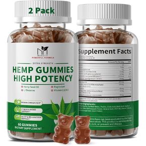 2 Pack Hemp Gummies for Sleep, Stress, Relax & Calm, High Potency Extra Strength with Magnesium, Vitamins, Ashwagandha, GABA, L-Theanine, Pineapple Flavor, 120 Bears Gummies, Vegan Gluten-Free in Kuwait