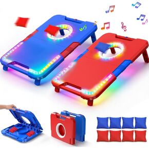 TERRAMUS Light-Up Cornhole Board Set, Corn hole Sets with Sound Effects, 2 Foldable Boards & 8 Bean Bags, Portable Outdoor Toss game, Backyard Party Camping Toys Gifts for Kids,Teens,Family,Ages 6-12+ in Kuwait