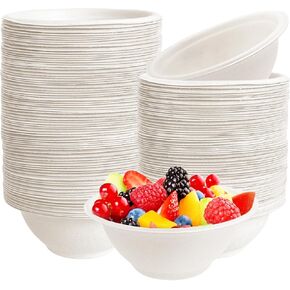 Tiaiidi 100 Pack 8 oz Disposable Paper Bowls,Compostable Bagasse Bowls,Small Biodegradable Heavy-Duty Bowls for Hot and Cold Food in Kuwait