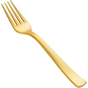 YOUBET 50PCS Gold Plastic Forks - Heavy Duty Plastic Forks - Solid Durable Gold Disposable Silverware for Party Picnic Wedding and Daily Use in Kuwait