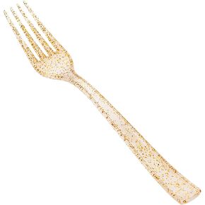 YOUBET 50PCS Gold Plastic Forks - Heavy Duty Plastic Forks - Solid Durable Gold Disposable Silverware for Party Picnic Wedding and Daily Use in Kuwait