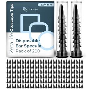 أطراف منظار الأذن Zyrev ZetaLife (عبوة من 200 قطعة) - أطراف منظار الأذن البلاستيكية، منظار الأذن القابل للتصرف - أغطية يمكن التخلص منها مقاس 2.5/4 مم in Kuwait