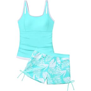 Size 9-16Y Teen Girls Two Piece Tankini Swimsuit Summer Tropical Print Drawstring Shorts Bathing Suit Swimwear in Kuwait