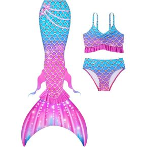 بدلة سباحة للفتيات من URMAGIC مكونة من 3 قطع من البكيني المكشكش مع تنورة تغطي ملابس السباحة للفتيات من 4 إلى 10 سنوات in Kuwait