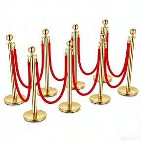 Crowd Control Barriers, Gold Stanchions 2 Pcs and 1 Flannel Carpet Ropes, Stainless Steel Red Carpet Poles and Ropes Set for Wedding Party Red Carpet & Hotel Events in Kuwait