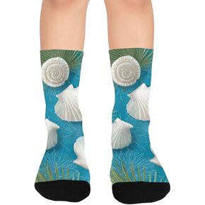 Coastal Shell Bloom Blue Hiking Socks - Toddler Boys & Girls Warm Thick Thermal Winter Crew Socks for School, Daily Wear & Outdoor Activities in Kuwait
