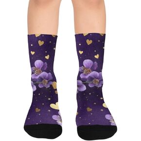 Lavender Gold Hearts Hiking Socks - Toddler Boys & Girls Warm Thick Thermal Winter Crew Socks for School, Daily Wear & Outdoor Activities in Kuwait