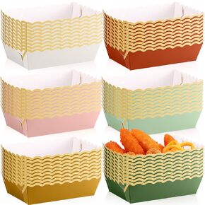 Blushtier 60pcs Candy Color Paper Food Boat Trays Scalloped Party Supplies Kraft Disposable Nacho Serving Trays Plates with Gold Edge Holder for Snacks French Fries Hot Dog Tacos BBQ Picnic in Saudi Arabia