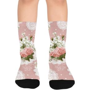 جوارب للتنزه سيرًا على الأقدام من الدانتيل الربيعي والورود الوردية - جوارب شتوية حرارية سميكة دافئة للأطفال الصغار للأولاد والبنات للمدرسة، والارتداء اليومي والأنشطة الخارجية in Kuwait