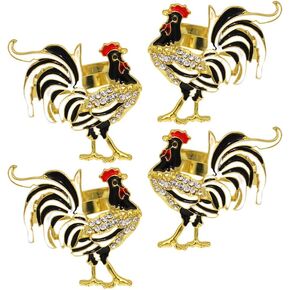 Zerodeko Easter Rooster Napkin Rings, 4pcs Metal Chicken Napkin Holder Chicken Serviette Buckles Farmhouse Napkin Buckles for Easter Dinner Table Decoration Black in Kuwait