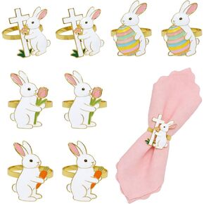 Easter Bunny Napkin Rings Set of 8 Carrot Cross Egg Napkin Rings for Easter Table Decor,Rabbit Napkin Ring Holders for Baby Shower Kid Birthday Gathering Rustic Farmhouse Daily Dining Setting in Kuwait