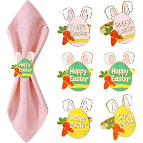 Easter Egg Napkin Rings Set of 6 Bunny Ear Napkin Ring Holders,Happy Easter Table Decor for Rustic Farmhouse Brunch Dinner Spring Holiday Family Gathering,Hostess Gift & Basket Stuffer in Kuwait