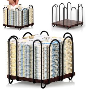 Square Metal Cocktail Napkin Holder 5x5 Wood Napkin Dispenser Black Flat Napkins Holder Brown Paper Napkins Storage Napkin Holder Caddy Deep Napkin Basket Napkin Organizer for Wedding Bar Party Table in Kuwait