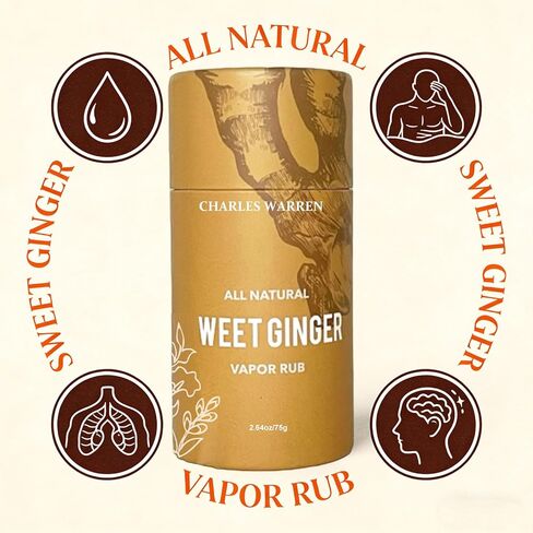 عصا فرك بخار الزنجبيل الحلو تشارلز وارن، بلسم عشبي طبيعي بالكامل، فرك بخار متعدد الأغراض لتدليك اليدين والركبة والرقبة والظهر in Kuwait