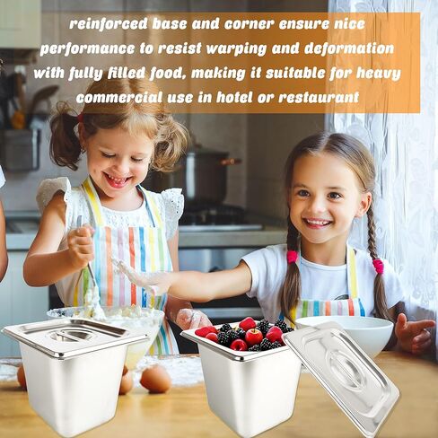 9 Pcs 1/6 Size 6 Inch Deep Restaurant Hotel Pan with Lids Stainless Steel Steam Table Pan Commercial Catering Metal Food Trays Warming Pans for Food Hotel Buffet in Kuwait