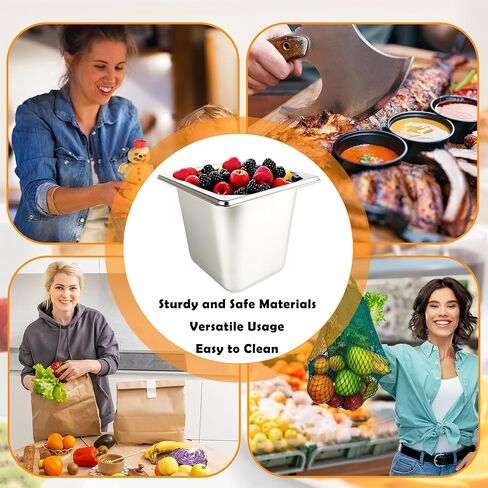 9 Pcs 1/6 Size 6 Inch Deep Restaurant Hotel Pan with Lids Stainless Steel Steam Table Pan Commercial Catering Metal Food Trays Warming Pans for Food Hotel Buffet in Kuwait