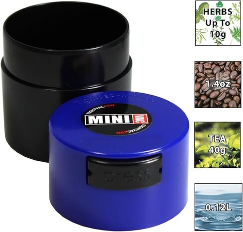 Minivac - 10g to 30 grams Airtight Multi-Use Vacuum Seal Portable Storage Container for Dry Goods, Food, and Herbs - Dark Blue Cap & Black Body in Saudi Arabia