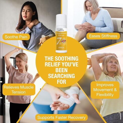 لفة على عصا أرنيكا المغنيسيوم من سبعة معادن - مرخي العضلات الطبيعي بالكامل لألم العضلات وآلام الظهر وتشنجات الساق - لفة أرنيكا مع المغنيسيوم لتخفيف الألم سريع المفعول وتخفيف العضلات، 3 أونصة سائلة in Kuwait