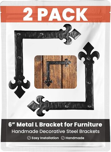 4 Pack 16.25" Metal T Bracket for Furniture - Black - Handmade Decorative Steel Brackets - Rustic Metal Corner Brackets for Front Doors, Gates, Garages, Tables & Cabinets - The Durango Series in Saudi Arabia