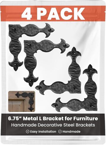 4 Pack 16.25" Metal T Bracket for Furniture - Black - Handmade Decorative Steel Brackets - Rustic Metal Corner Brackets for Front Doors, Gates, Garages, Tables & Cabinets - The Durango Series in Saudi Arabia