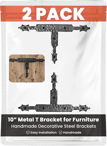 4 Pack 16.25" Metal T Bracket for Furniture - Black - Handmade Decorative Steel Brackets - Rustic Metal Corner Brackets for Front Doors, Gates, Garages, Tables & Cabinets - The Durango Series in Saudi Arabia