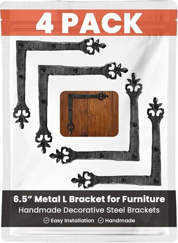 4 Pack 16.25" Metal T Bracket for Furniture - Black - Handmade Decorative Steel Brackets - Rustic Metal Corner Brackets for Front Doors, Gates, Garages, Tables & Cabinets - The Durango Series in Saudi Arabia