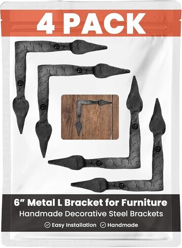 4 Pack 16.25" Metal T Bracket for Furniture - Black - Handmade Decorative Steel Brackets - Rustic Metal Corner Brackets for Front Doors, Gates, Garages, Tables & Cabinets - The Durango Series in Saudi Arabia