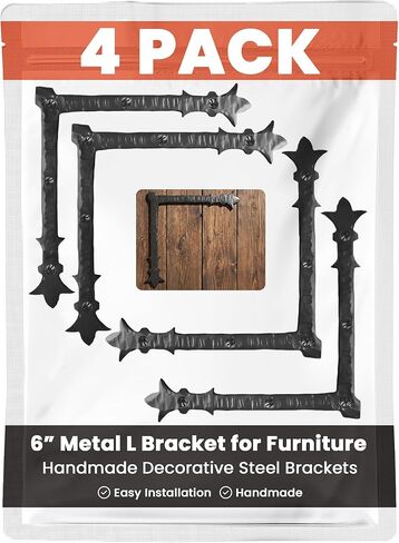 4 Pack 16.25" Metal T Bracket for Furniture - Black - Handmade Decorative Steel Brackets - Rustic Metal Corner Brackets for Front Doors, Gates, Garages, Tables & Cabinets - The Durango Series in Saudi Arabia