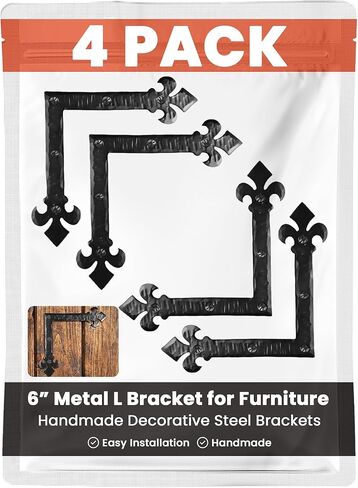 4 Pack 16.25" Metal T Bracket for Furniture - Black - Handmade Decorative Steel Brackets - Rustic Metal Corner Brackets for Front Doors, Gates, Garages, Tables & Cabinets - The Durango Series in Saudi Arabia