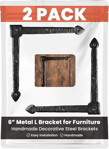 4 Pack 16.25" Metal T Bracket for Furniture - Black - Handmade Decorative Steel Brackets - Rustic Metal Corner Brackets for Front Doors, Gates, Garages, Tables & Cabinets - The Durango Series in Saudi Arabia
