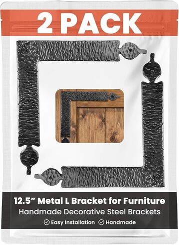 4 Pack 16.25" Metal T Bracket for Furniture - Black - Handmade Decorative Steel Brackets - Rustic Metal Corner Brackets for Front Doors, Gates, Garages, Tables & Cabinets - The Durango Series in Saudi Arabia