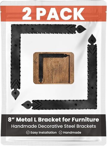 4 Pack 16.25" Metal T Bracket for Furniture - Black - Handmade Decorative Steel Brackets - Rustic Metal Corner Brackets for Front Doors, Gates, Garages, Tables & Cabinets - The Durango Series in Saudi Arabia