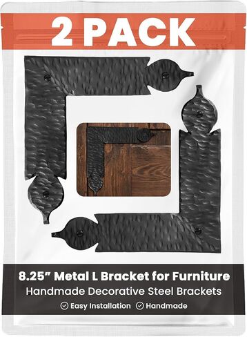 4 Pack 7" Metal T Bracket for Furniture - Black - Handmade Decorative Steel Brackets - Rustic Metal Corner Brackets for Front Doors, Gates, Garages, Tables & Cabinets - The Sonora Series in Kuwait