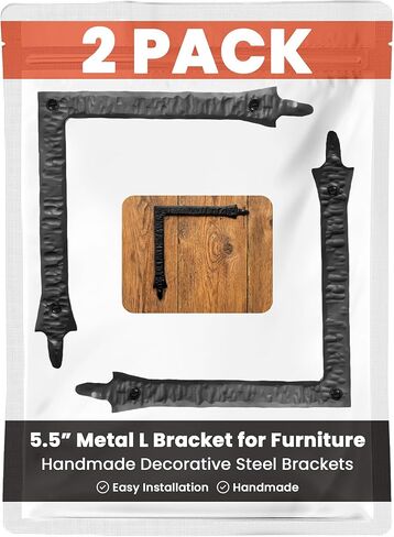 4 Pack 7" Metal T Bracket for Furniture - Black - Handmade Decorative Steel Brackets - Rustic Metal Corner Brackets for Front Doors, Gates, Garages, Tables & Cabinets - The Sonora Series in Kuwait