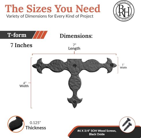 4 Pack 7" Metal T Bracket for Furniture - Black - Handmade Decorative Steel Brackets - Rustic Metal Corner Brackets for Front Doors, Gates, Garages, Tables & Cabinets - The Sonora Series in Kuwait