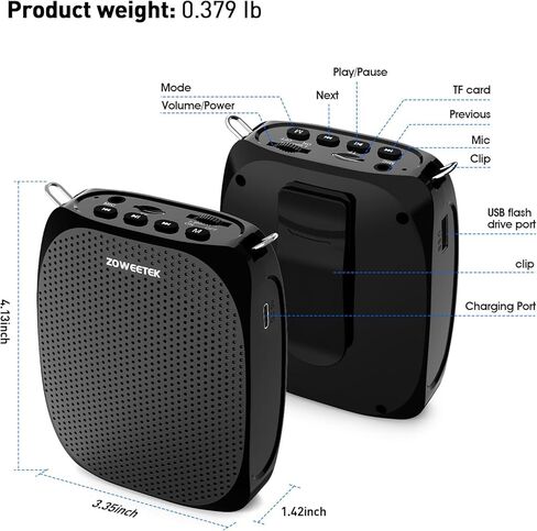 ZOWEETEK Voice Amplifier with Wireless Lavalier Microphone for Teachers, Teacher Mic with Speakers, Wireless Clip On Microphone System for Speech, Meeting, Classroom, Yoga, Mini Megaphone, 2026 New in Kuwait