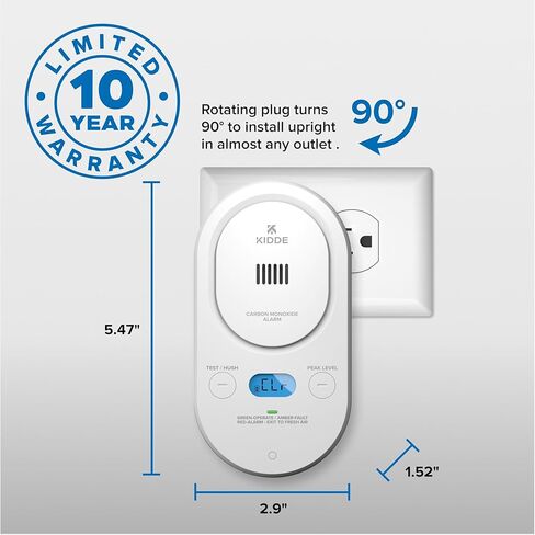 Kidde Smart Carbon Monoxide Detector, Plug-in with AA Battery Backup, Real-Time Notifications, 2.4 GHz Wi-Fi Enabled, Rotating Plug, 85 dB Alarm, 5th Edition, COPDW in Saudi Arabia