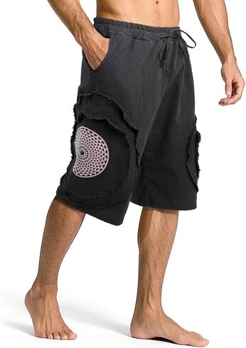 CosInStyle Men's Wide Leg Cotton Capri Shorts Pants with Elastic Waist, Drawstring, and Pockets for Yoga Summer Beach Outdoor in Saudi Arabia