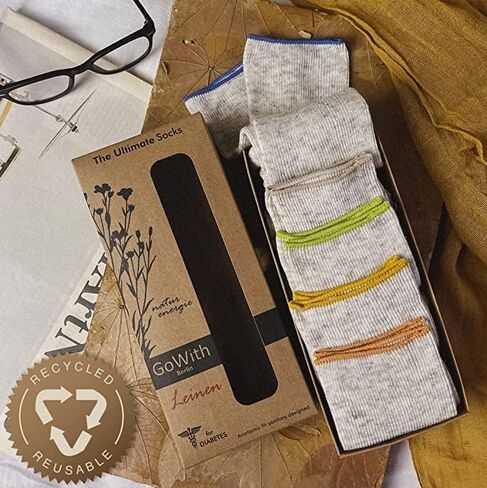 GoWith Diabetic Socks for Men, Cotton-Linen Blend Comfy Seamless Non-Binding Dress Socks, Neuropathy Crew Socks for Diabetics in Kuwait